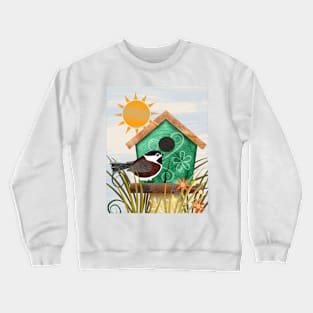 Chestnut-backed Chickadee on Green Bird House Crewneck Sweatshirt